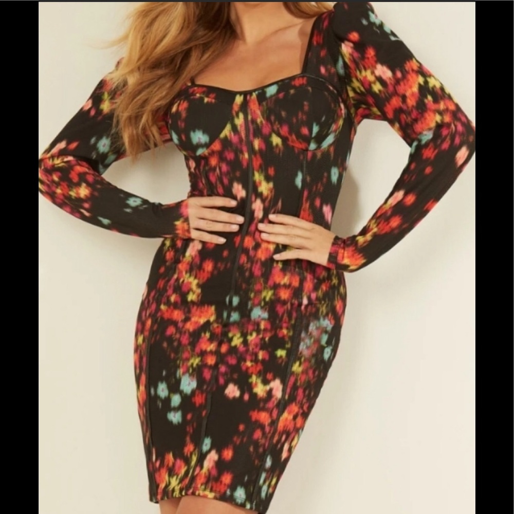 NWT GUESS Abstract Floral Rachel Bustier Mini Dress